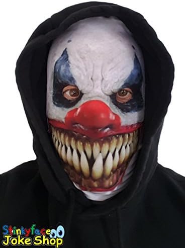 White Demon Killer Clown Adult Face Mask Realistic Printed Lycra for Halloween by Stinkyface Joke Shop