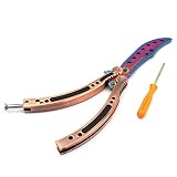 Butterfly Training Knife,HTOMT Stainless Steel Rainbow Blunt Practice Balisong Folding Dull Pocket Trainer Tool