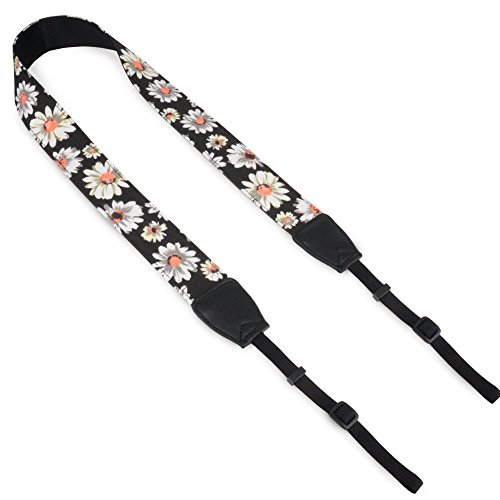 Wolven Pattern Canvas Camera Neck Shoulder Strap Belt Compatible for All DSLR/SLR/Men/Women etc, Black White Flower Floral - Thumbnail 3