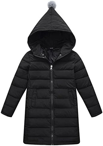 SLUBY Little Girls Down Jacket Outsdoor Winter Hooded Puffer Overcoat Keep Warm Black 3-4Y 110CM