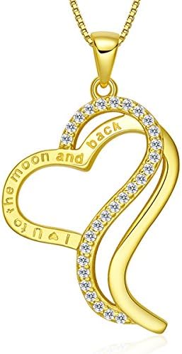 Victoria Jewelry “I Love You To The Moon and Back” Sterling Silver Heart Pendant Necklace, Love Gifts for Women (gold)