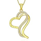Victoria Jewelry “I Love You To The Moon and Back” Sterling Silver Heart Pendant Necklace, Love Gifts for Women (gold)