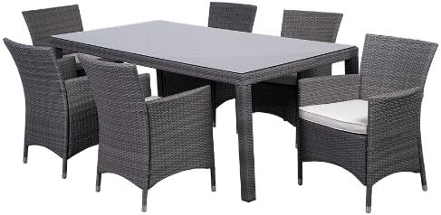 Atlantic 7-Piece Grand New Liberty Deluxe Rectangular Wicker Dining Set with Grey Cushions