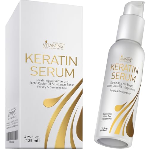 Vitamins Haar Serum Keratin Haarpflege - Biotin, Kollagen und Castor Oil Anti Frizz Haarserum - Kokosöl Hitzeschutz Finish Protein Treatment für kaputte trockene Haare thumbnail 1