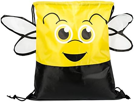Cute Honey Bee Head 13.5 x 15 inch Fabric Novelty Drawstring Shoulder Backpack