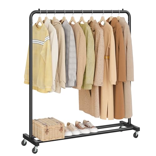 Perchero para Ropa con Ruedas, Burro Ropa Móvil, 2 Ruedas con Freno, para Dormitorio, Carga de 50 kg, 38 x 110 x 141,5 cm, Negro Tinta HSR016BH01