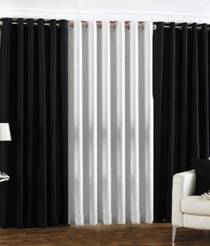 Buy Brand New Heavy Curtains For Door Set Of 3 Black 02 Pc