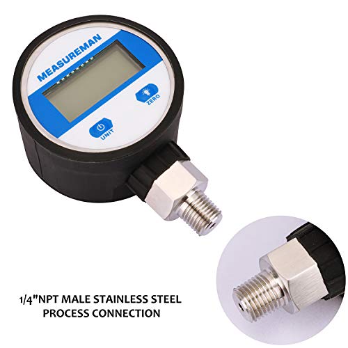MEASUREMAN 21/2" Dial, Digital Industrial Vacuum Gauge With 1/4"NPT