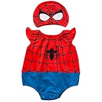 YuDanae Baby Cotton Superhero Funny Romper with Hat Cap Outfit Costume for Toddler 3-18 Months(Spiderman,Tag 80(Age:3-9M))