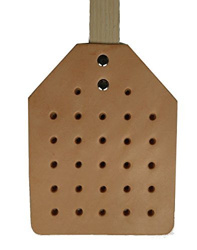 Eco-Friendly Leather Fly Swatter - All Natural Vegetable Dyed Tan Leather with Heavy Duty Ash Wooden Handle and Hemp Hanging Cord Eco-Friendly Leather Fly Swatter - All Natural Vegetable Dyed Tan Leather with Heavy Duty Ash Wooden Handle and Hemp Hanging Cord