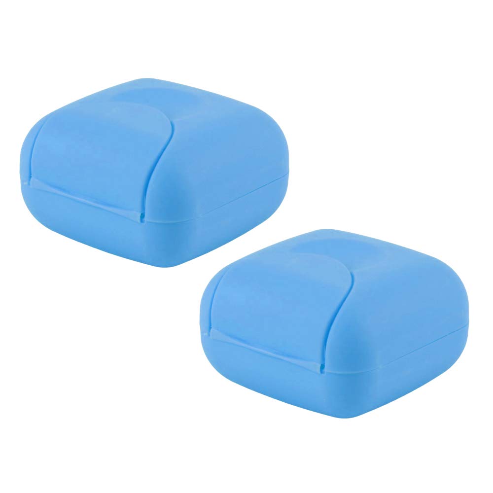 2 PCS Travel Soap Box Waterproof and Leakproof Square Small Soap Dish with Sealed Portable Home Outdoor Supplies (Blue)