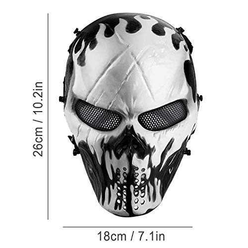 Airsoft Mask Full Face, Halloween Ghost Mask, Tactical Skull Mask with Metal Mesh Eye Protection, Paintball Mask for BB Cs War Game, Cosplay, Masquerade Party
