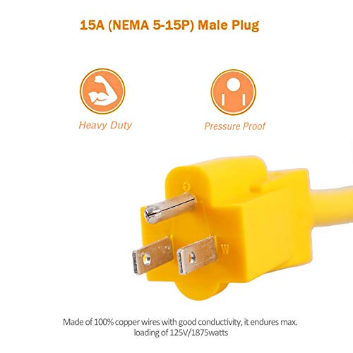 Epicord RV Power Cord Dogbone Adapter,Innovative 180 Degree Curved Design-15 Amp Male to 30 Amp Female,12\'\' 12AWG/3Cord