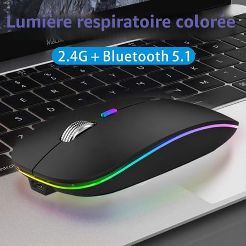 Uiosmuph Wireless Mouse, Rechargeable Bluetooth Mouse Portable Silent Mouse (800-1200-1600DPI) for Tablet/Laptop/Windows/Android Black