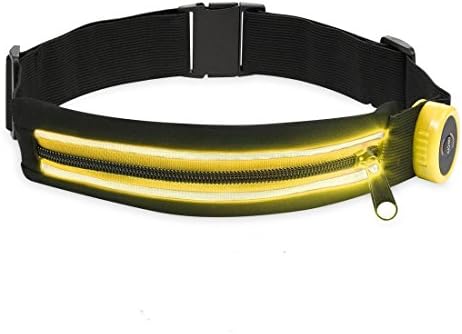 LED Running Belt - High Reflective Light Runner Waist Pouch Waist Pack Holds Keys Phone and Valuables While Keeping You Visible and Safe for Running, Hiking, Cycling &amp; Climbing(Yellow)