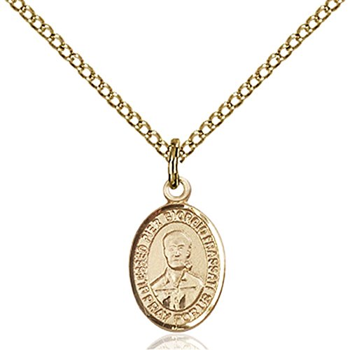 Gold Filled Blessed Pier Giorgio Frassati Pendant 1/2 x 1/4 inches with Gold Filled Lite Curb Chain