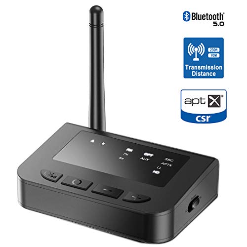 HENKUR Long Range Bluetooth 5.0 Transmitter Receiver for TV, 3 in 1 Bluetooth Audio Adapter aptX HD & APX Low Latency, Dual Link, Optical Digital, RCA AUX 3.5mm for Home Stereo PC Headphones Speaker