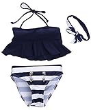 Kids Baby Girls Bikini Suit Navy Tops Striped Swimsuit Swimwear Bathing Clothes, Navy Blue, 2-3 Years