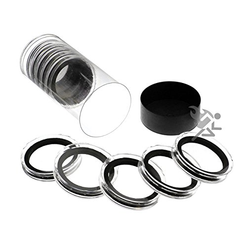 Black Lid Capsule Tube & 10 Air-Tite X Deep 40mm Black Ring Coin Holders for Elemetal Rounds