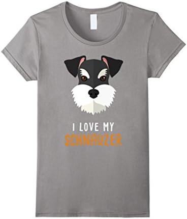 Women's I Love My Schnauzer Tshirt Large Slate