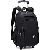 EKUIZAI Solid Color Trolley Backpack Schoolbag for Middle School Students Elementary Rolling Bag Daypack for Teen Boys