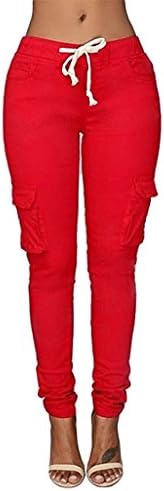 Caat Aycox Womens Solid Color Stretch Drawstring Skinny Pants Cargo Joggers Red L= US M
