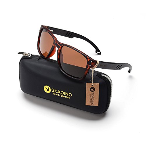 SKADINO Ebony Wood Bamboo Sunglasses for Women&Men with Polarized Lens-Tortoiseshell Brown Lens S1060C12