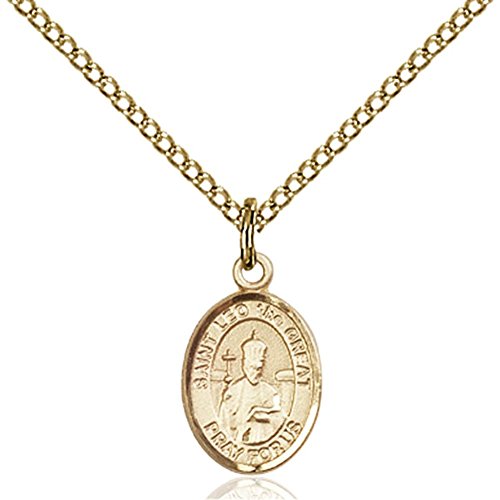 Gold Filled St. Leo the Great Pendant 1/2 x 1/4 inches with Gold Filled Lite Curb Chain
