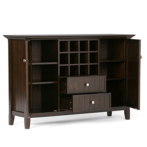 Simpli Home 3AXCBED-04 Bedford Solid Wood 54 inch Wide Rustic Sideboard Buffet Credenza and Winerack in Dark Tobacco Brown