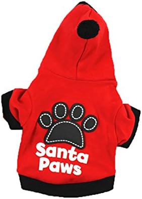 Christmas Dog Clothes,Moonuy New Puppy Footprints Cotton Hoodie Pet clothes Dog Jacket Dog Raincoat Pet Fleece Small Dog Costumes Pets Accessories (L, Red)