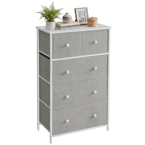 SONGMICS Drawer Dresser, Storage Dresser Tower with 5 Fabric Drawers, Organizer Unit, for Living Room, Hallway, Grey BELLAH Collection LTS514GD01