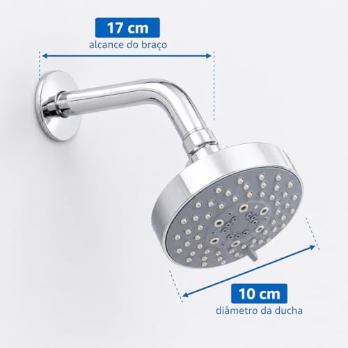 TKLA Ducha Redonda de Alta Vazão 5 Jatos Cor Cromada Chuveiro Externo Gas Aquecedor