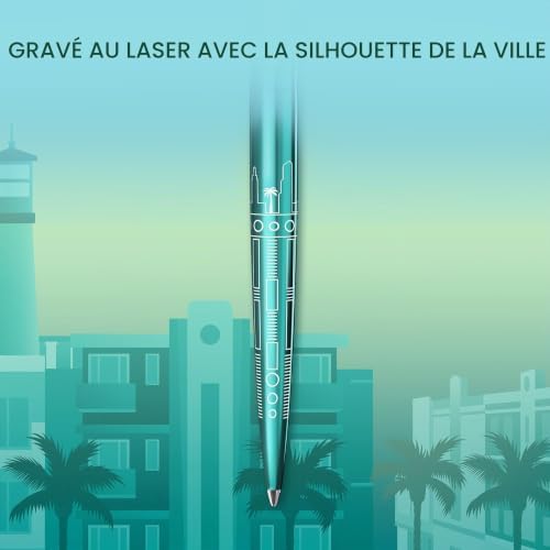 Jotter Stylo bille | Édition spéciale | Turquoise Miami avec finition chrome | Pointe moyenne | Encre bleue | Coffret cadeau géométrique