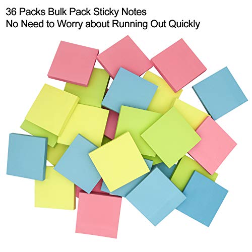 Sticky Notes 3x3, SelfStick Notes, 36 Pads, 100 Sheets/Pad, Assorted