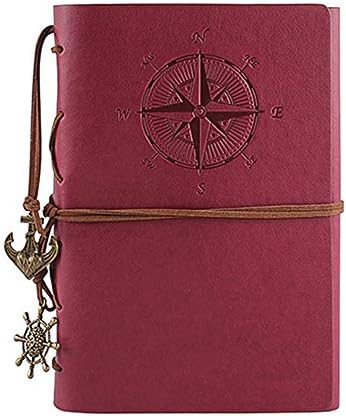 Leather Writing Journal Notebook, Vintage Nautical Spiral Notebook Refillable Diary Sketchbook Travel Journals to Write in with Blank Pages and Retro Pendants (Red)