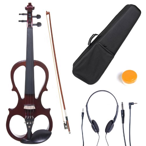 Cecilio L4/4CEVN-L1NA Left-Handed Solid Wood Mahogany Metallic Electric Violin with Ebony Fittings in Style 1 (Full Size)