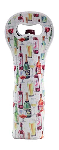 Wine Tote Carrier Bag from Made Easy Kit Neoprene Champagne Bottle Protective Travel or Gift Bag -Set of 3 (Wine Themed Designs)