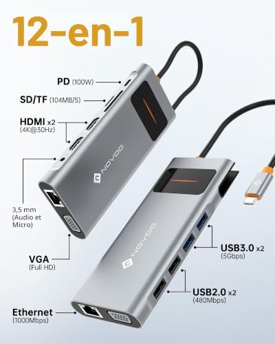Hub USB C, Adaptateur Multiport 9 en 1 avec HDMI 4K@60Hz, 5 Ports USB, PD 100W, SD/TF, Adaptateur HDMI, Station d'accueil USB C pour MacBook Air M1/M2, HP, Dell, Lenovo, ASUS