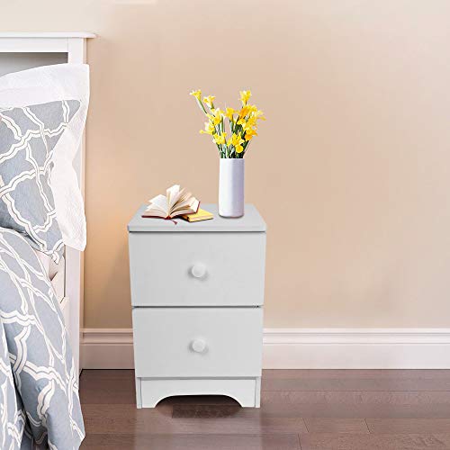 FimKaul White Nightstand with 2 Drawers - Bedside Furniture & Accent End Table Chest for Home, Bedroom Accessories, Office, College Dorm - Thumbnail 2