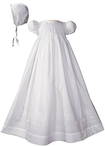 32" Girls Cotton Hand Smocked Christening Gown Baptism Dress with Hand Embroidery Small