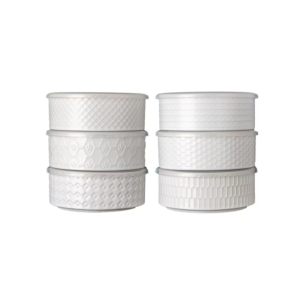 Signature Housewares Stoneware Microwavable Bowls with Vented Lids for Dinner Soups Desserts Parties - 6 Bowl Set