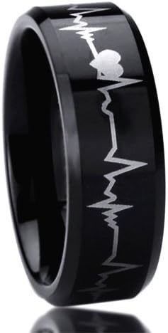 Hit Item!!! Paya Jewelry High Quality Fashion Unisex 8mm Titanium Ring with Forever Love Heartbeat Design (size:12)