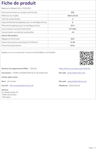 AEG elektronischer Durchlauferhitzer DDLE LCD 18 kW, gradgenaue Temperaturwahl, LC-Display, Festanschluss 400V, VDE geprüft, 222392 9