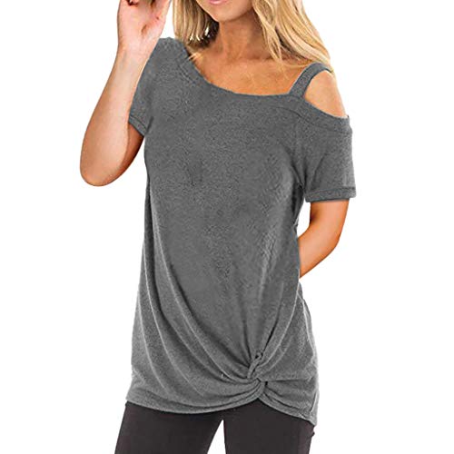 image for Toimothcn Women's Tunic Tops Short Sleeve One Shoulder Casual Side Twi