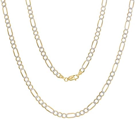 14k White-and-yellow-gold 4 mm Pave Figaro Chain, 24 Inch