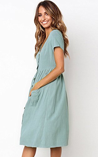 image for Angashion Women's Dresses-Short Sleeve V Neck Button T Shirt Midi Skat