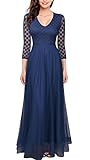FORTRIC Women 3/4 Sleeve Top Lace See-Through Back Wedding Maxi Bridesmaid Dress