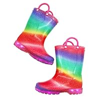 TQ Homebase Girls Rain Boots Rainbow Color with Light up and Handles for Little Kids Size 13 M