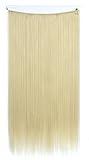 SWACC Straight/Curly Halo Wire Hidden Hairpiece Flip Synthetic Hair Extensions NO Clip Ins 80G (22-Inch Straight, Bleach Blonde-613#)
