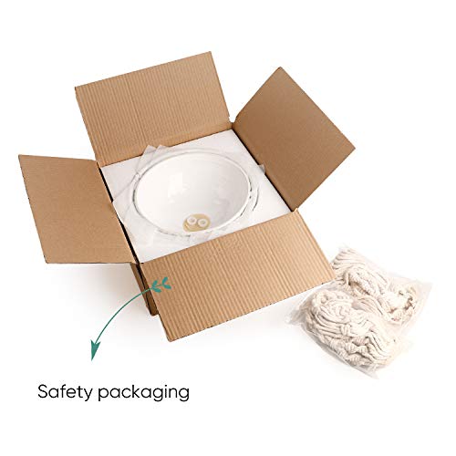 Greenaholics Hanging Plant Pots - 9.7 + 8.7 Inch Tribal Grain Ceramic Planters with Slings for Ivy Air Planting, White, Set of 2 - Thumbnail 4